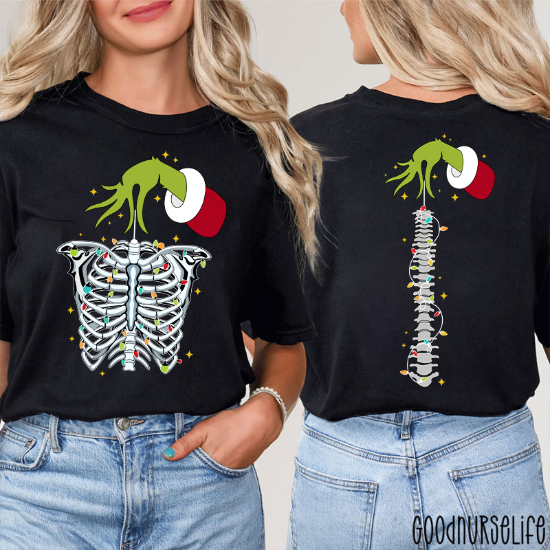 Hand With Festive Spine Lights Two Sided T-Shirt