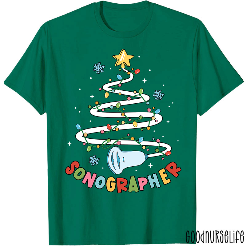 Sonographer Christmas Tree Nurse T-shirt