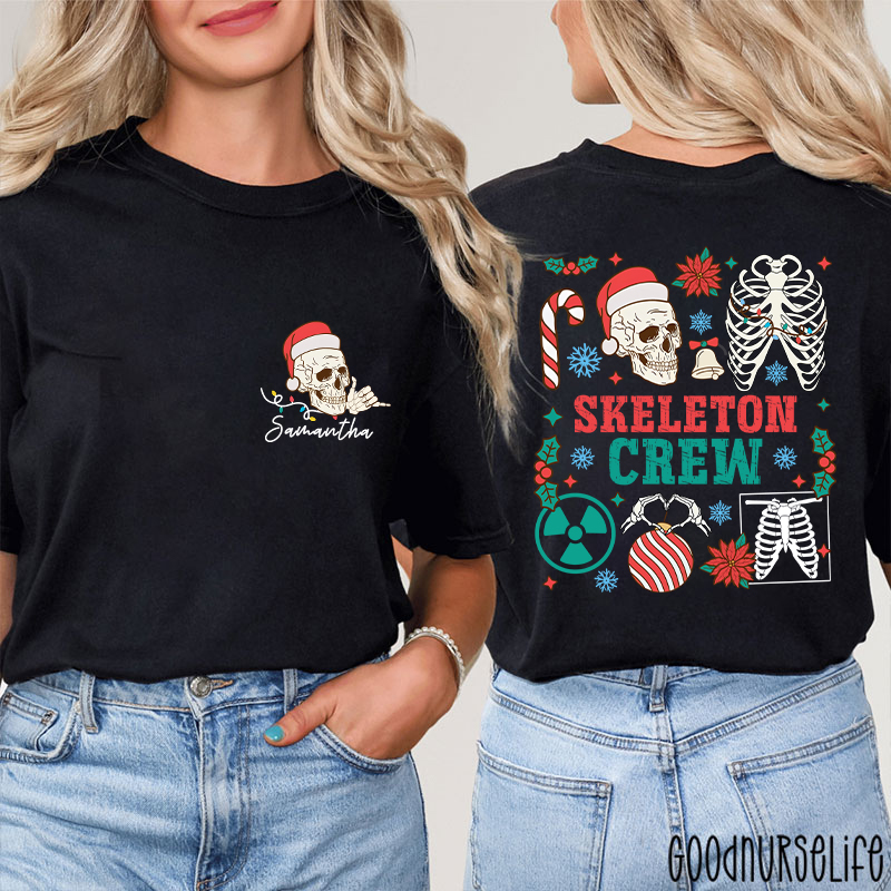 Personalized Name Skeleton Crew Radiology Two Sided T-Shirt