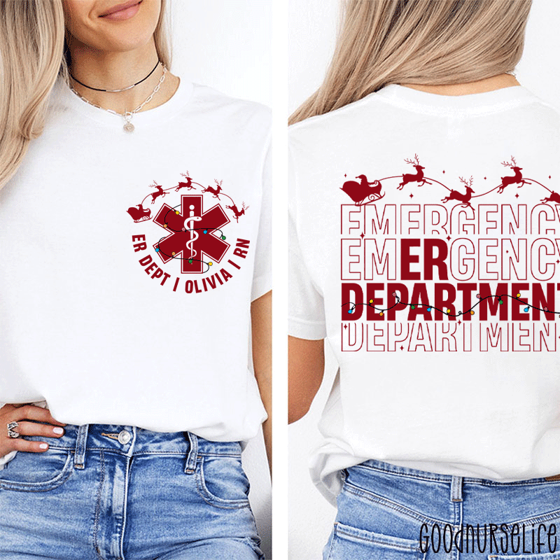 Personalized Christmas Emergency Department Nurse Two Sided T-Shirt