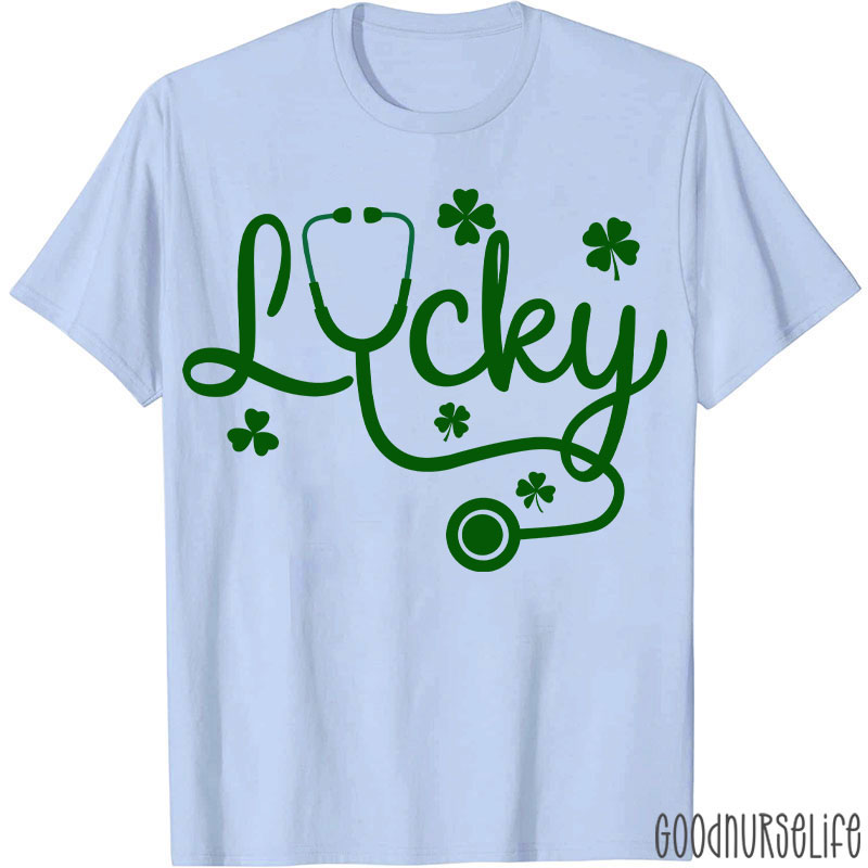 Lucky Stethoscope Four Leaf Clover Nurse T-Shirt