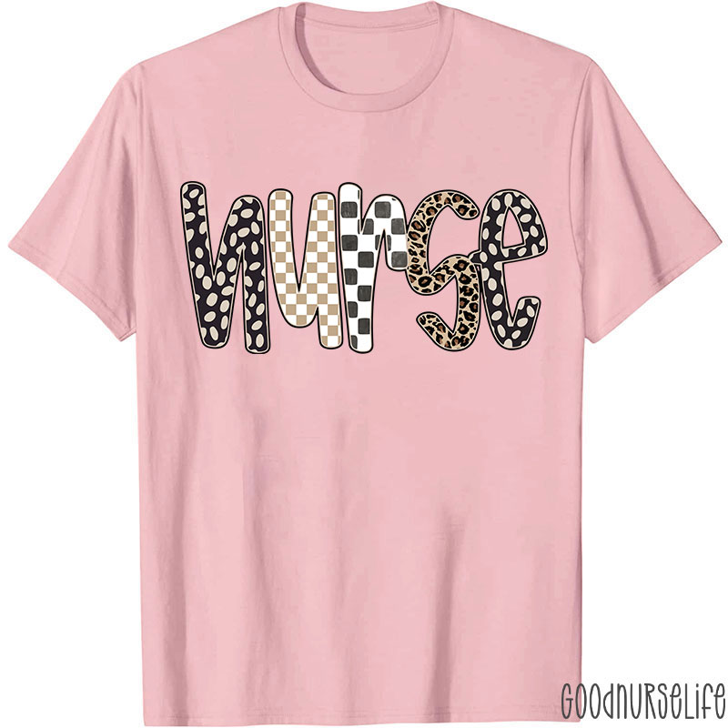Retro Checkered And Leopard Nurse T-shirt