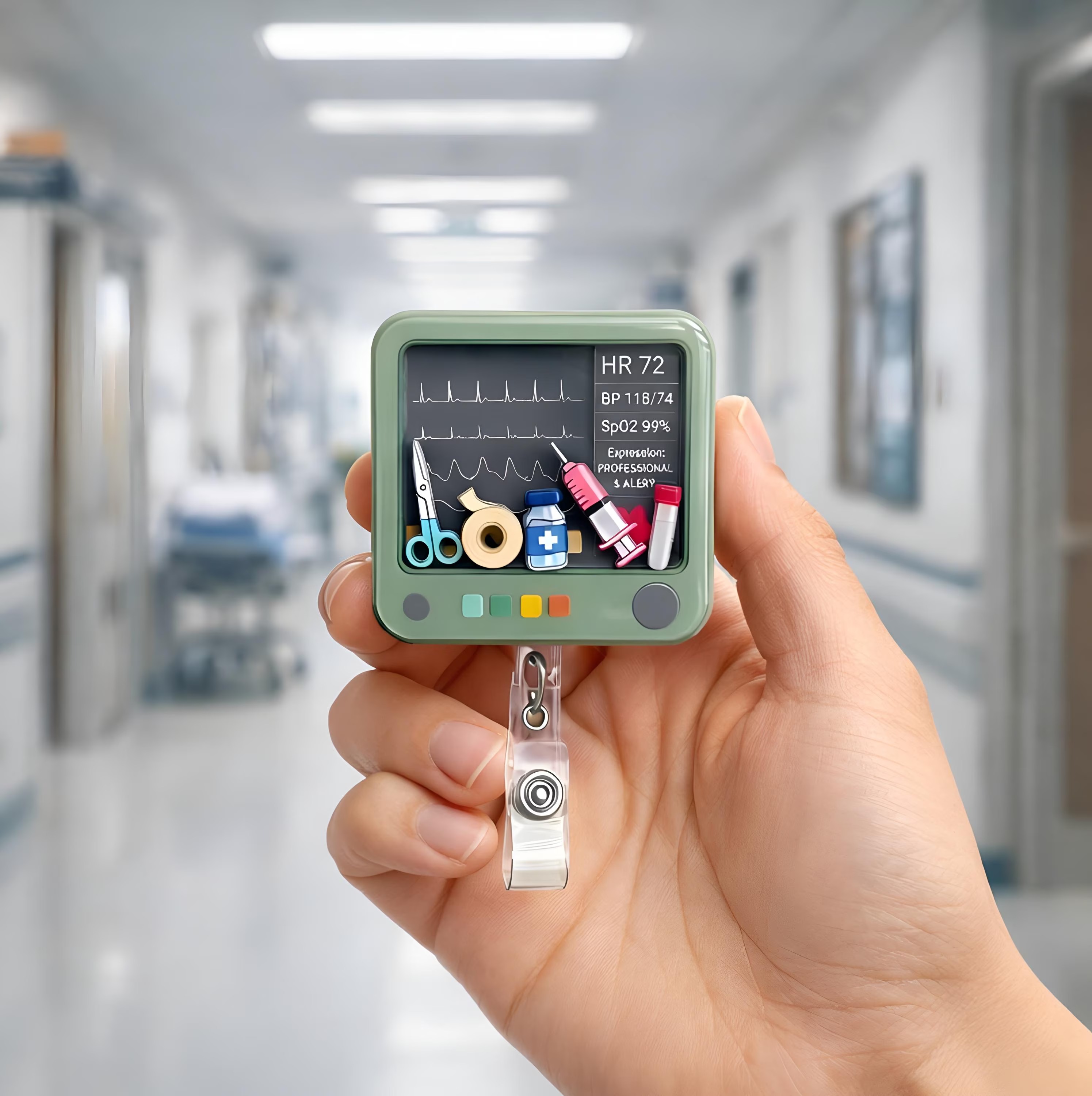 EKG Heart Monitor Shaker Badge Reel