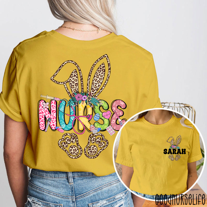 Personalized Easter Nurse Bunny Nurse Two Sided T-Shirt