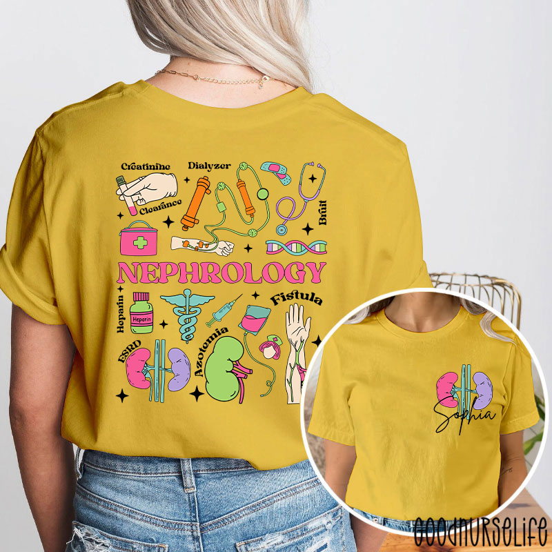 Personalized Name Nephrology Nurse Two Sided T-Shirt