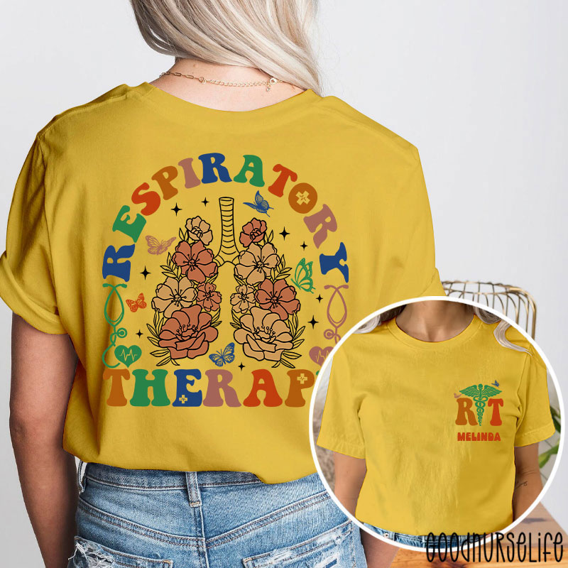 Personalized Name Flower Respiratory Therapy Two Sided T-Shirt