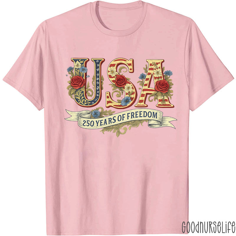 Usa 250 Years Of Freedom Nurse T-Shirt