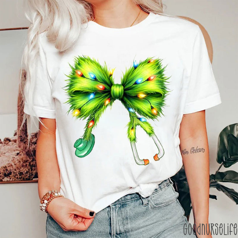 Green Monster Bow Stethoscope Nurse T-shirt