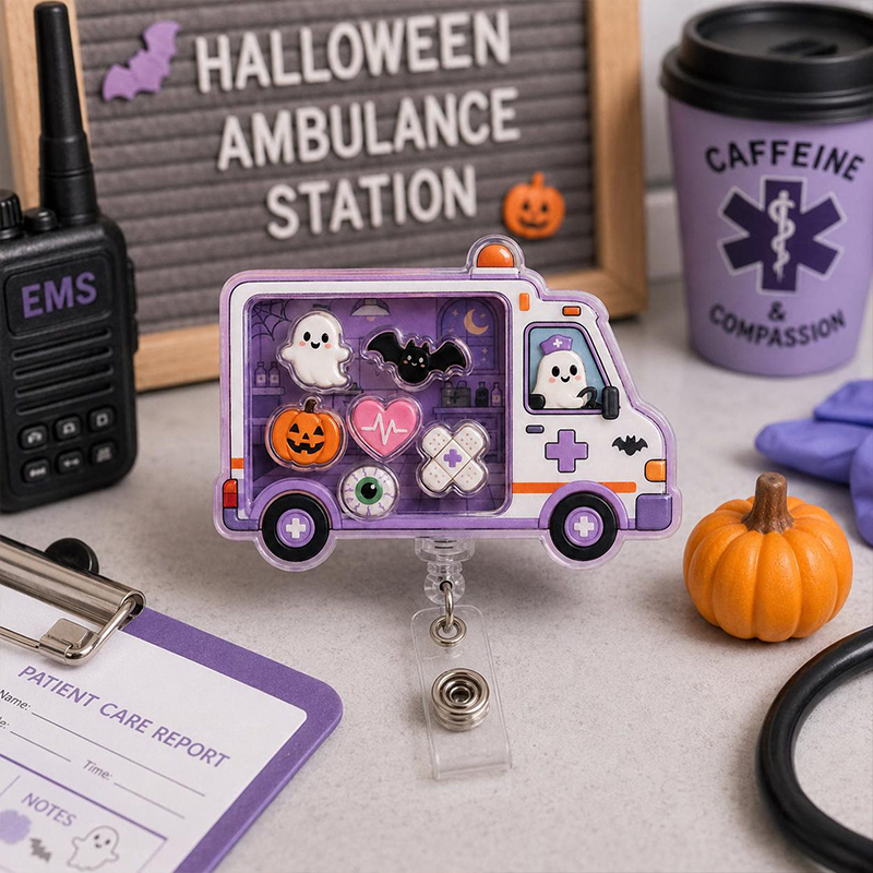 Halloween Ambulance Shaker Badge Reel