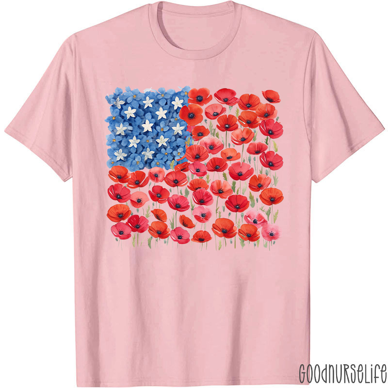 Floral USA Flag 250th Anniversary Nurse T-Shirt