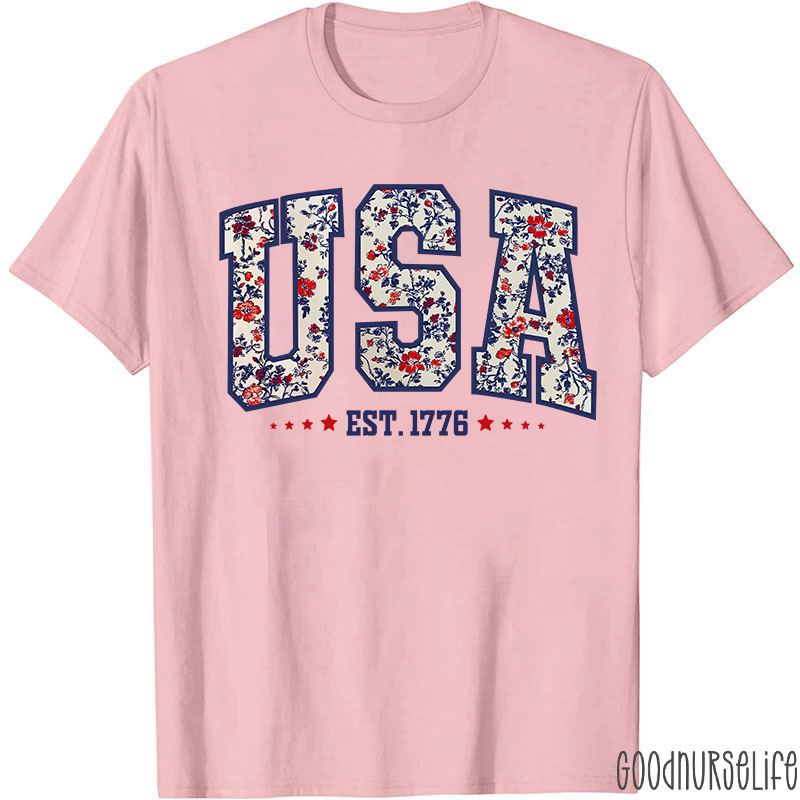 Retro Floral USA Nurse T-Shirt