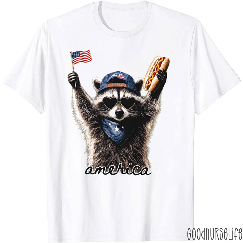 America Raccoon Teacher T-Shirt