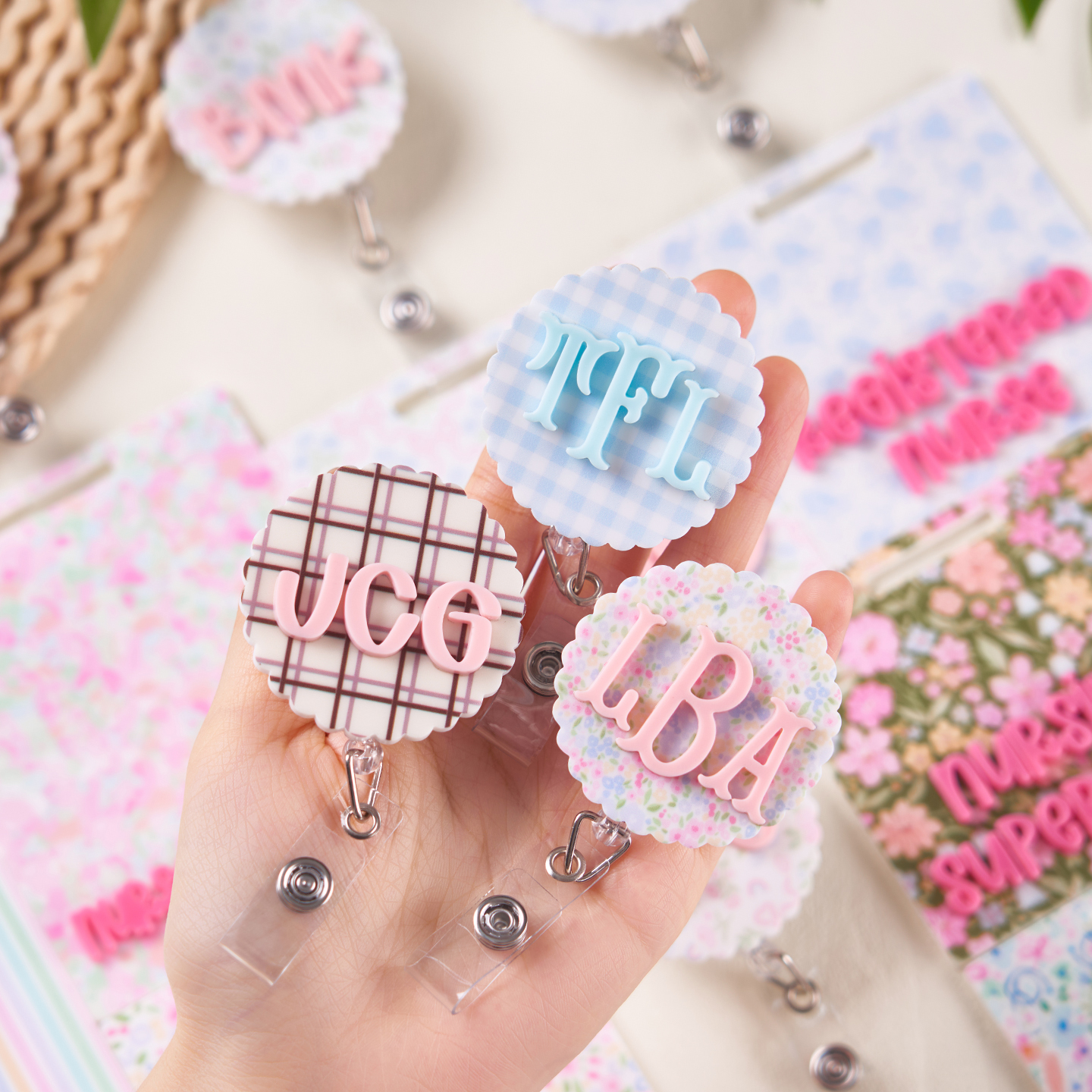 Personalized Floral And Colorful Pattern Nurse Badge Reel