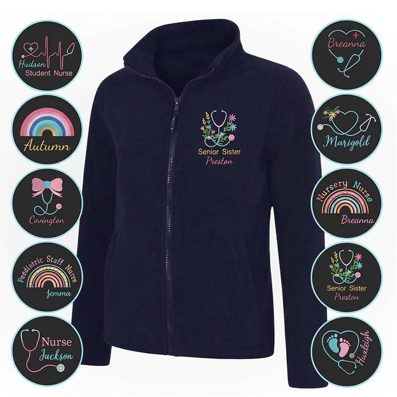 Personalized Floral Stethoscope Cute Icon Fleece Jacket