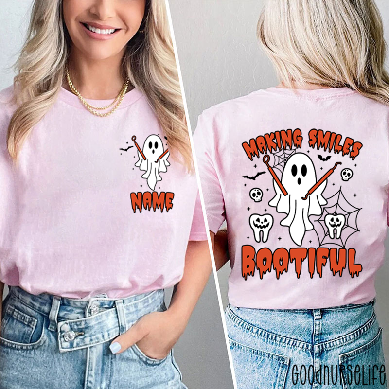 Personalized Making Smiles Bootiful Halloween Dental Ghost Two Sided T-Shirt