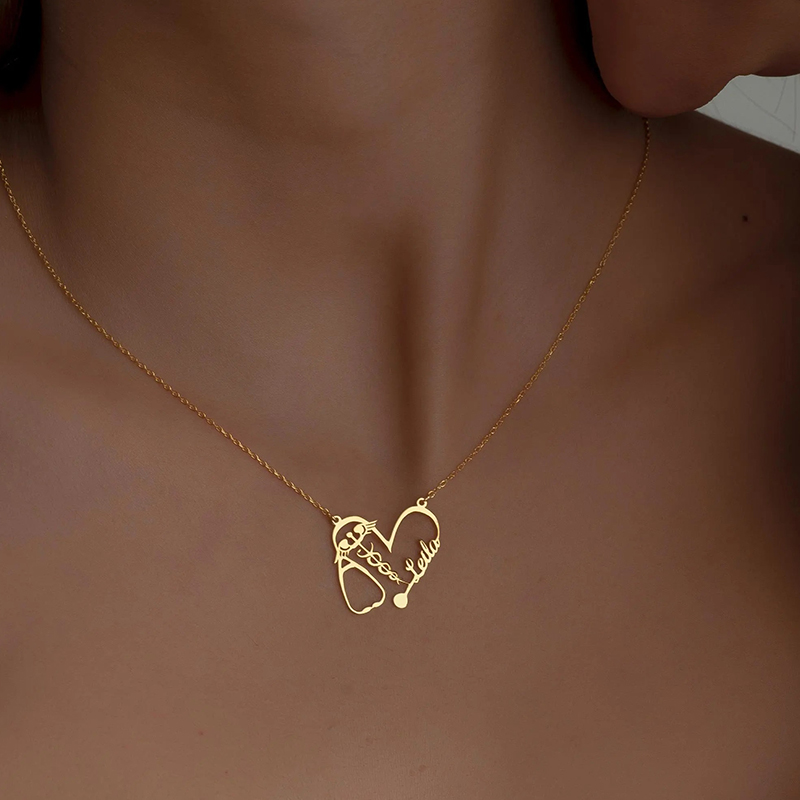 Personalized Name Stethoscope Heart Nurse Necklace
