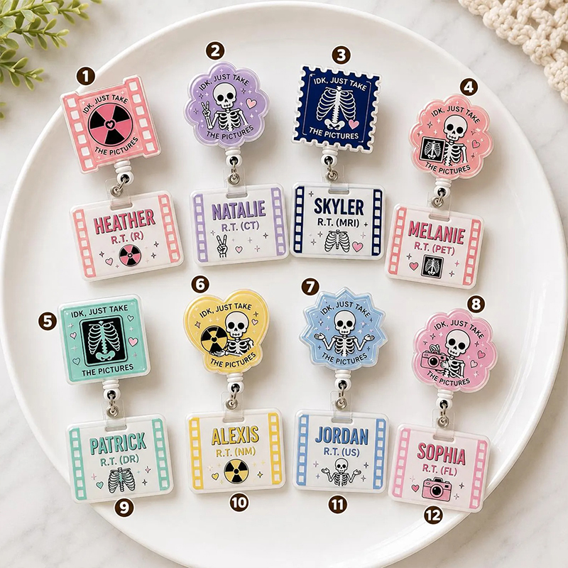 Personalized Name Funny Rad Tech Skeleton Badge Buddy And Badge Reel Set