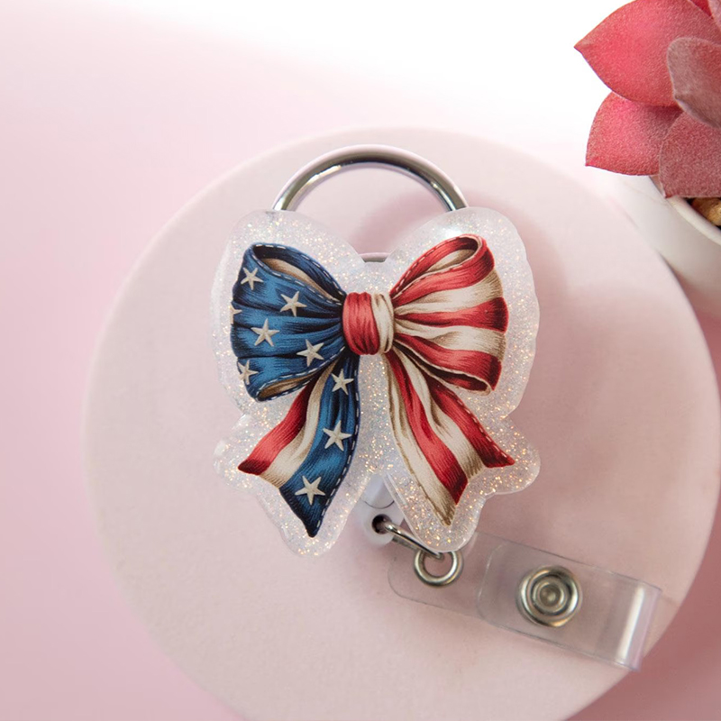 Patriotic Bow Nurse Badge Reel