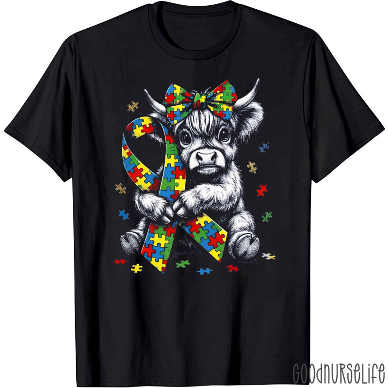 Autism Awareness Highland Cow T-shirt