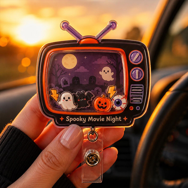 Spooky Movie Night Halloween Shaker Badge Reel