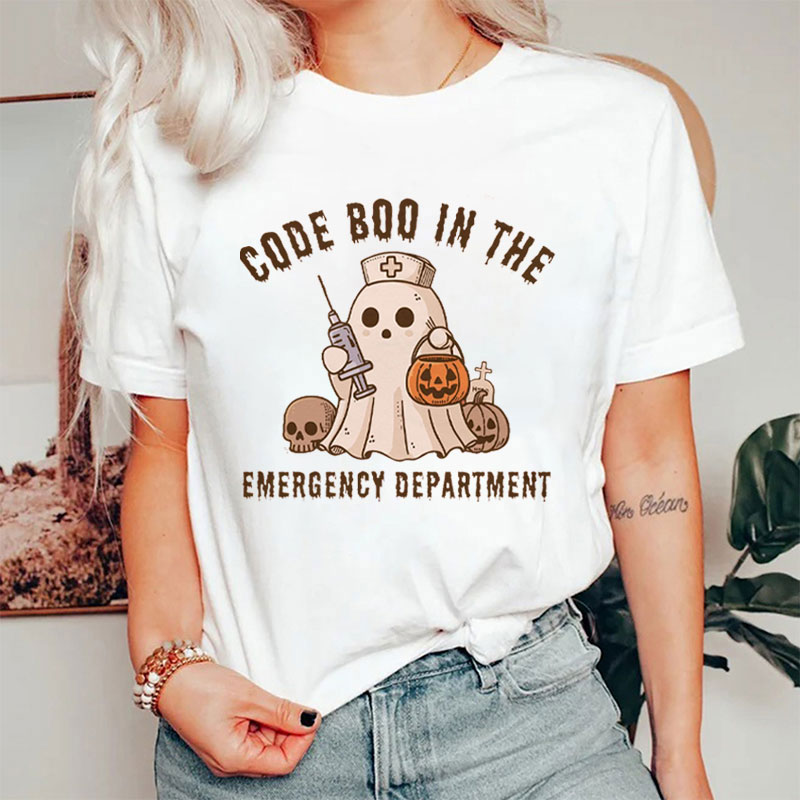 Code Boo In The Emergency Department Ghost Nurse T-Shirt