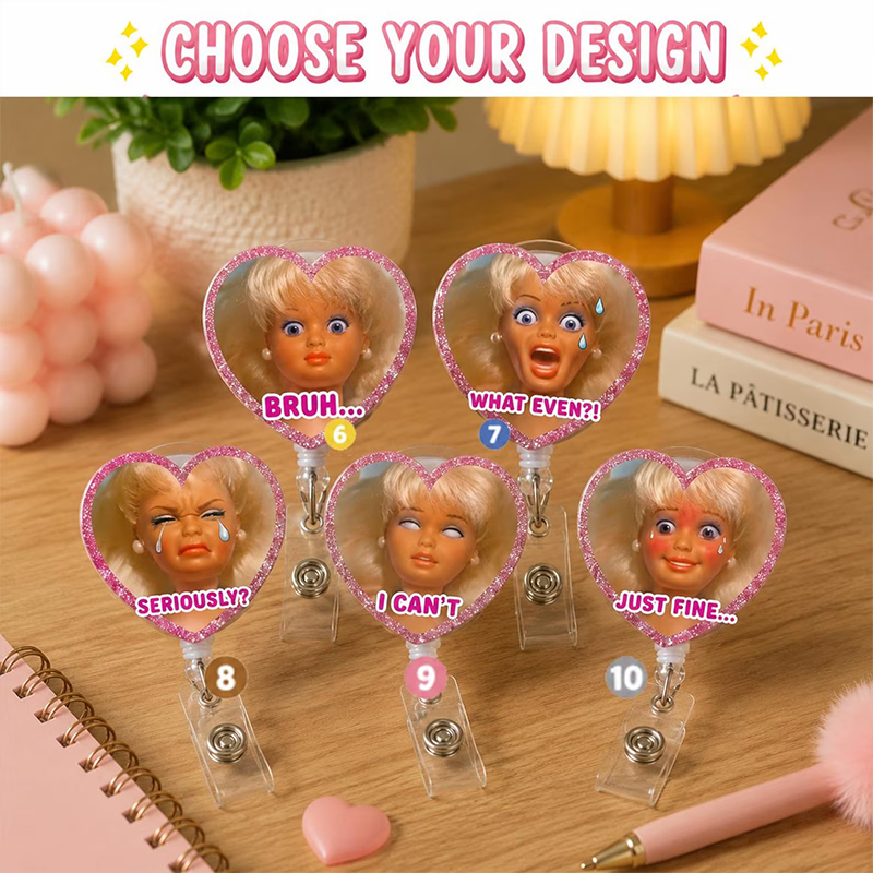 Personalized Funny Pink Doll Meme Nurse Badge Reel