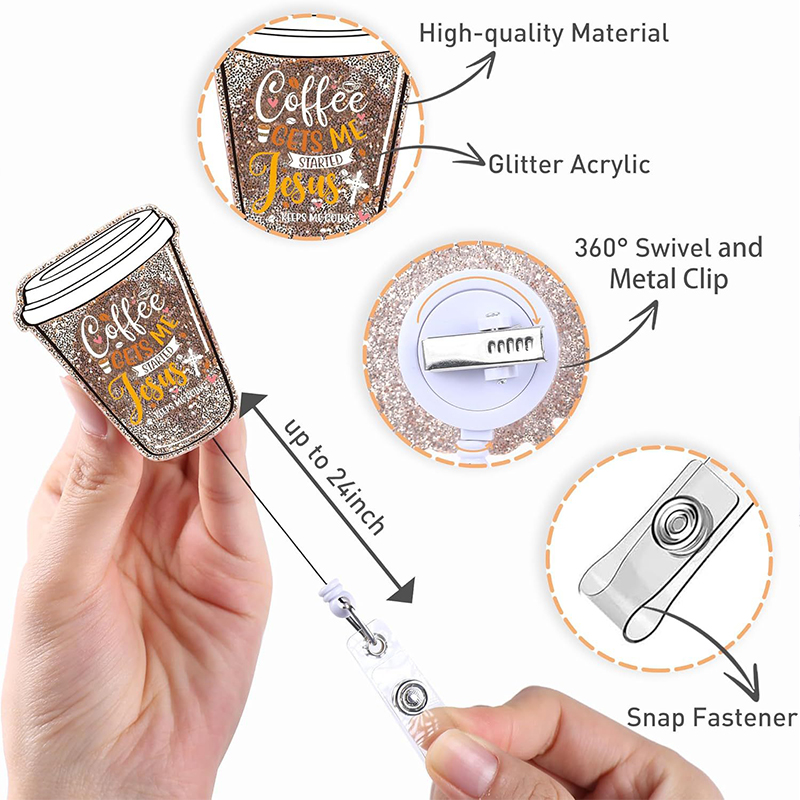 Glitter Acrylic Coffee Nurse Badge Reel