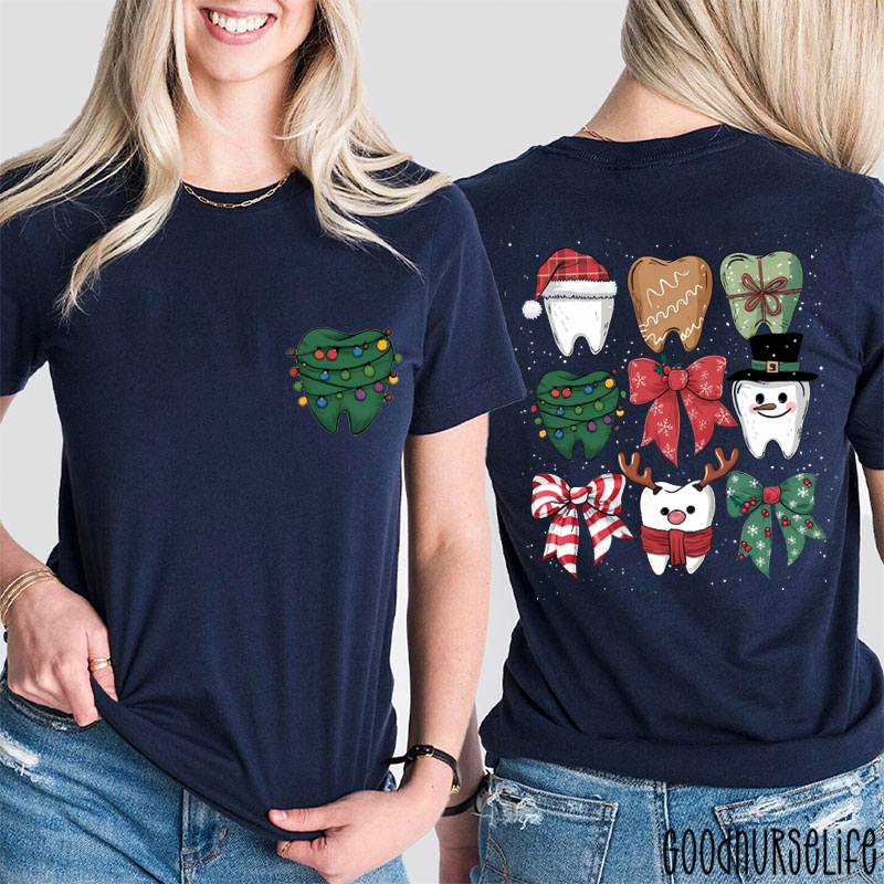 Personalized Funny Christmas Dental Coquette Bow Two Sided T-Shirt