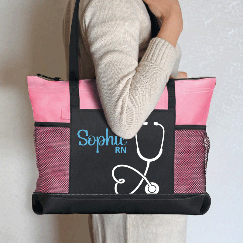 Personalized Name With Stethoscope Zip Tote Bag