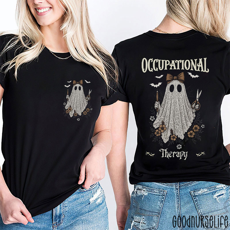 Halloween Spooky Occupational Therapy Ghost Two Sided T-Shirt