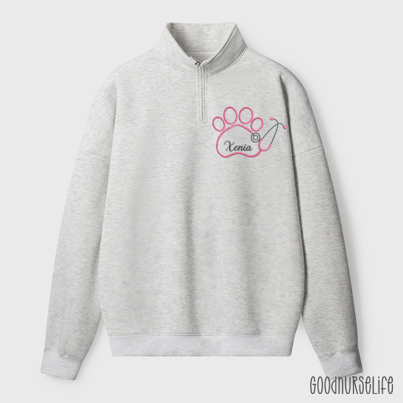 Personalized Paw Shaped Stethoscope Quarter Zip Sweatshirt
