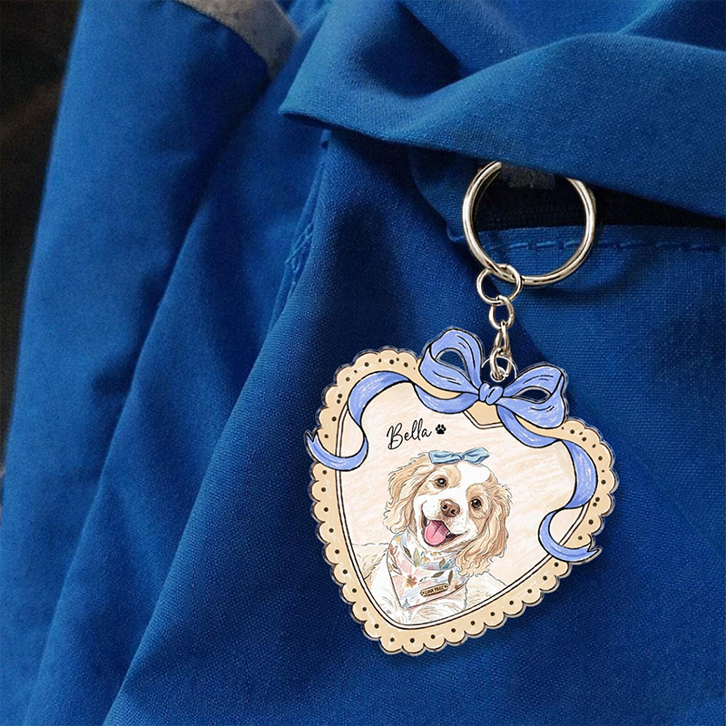 Personalized Pet Portrait Coquette Bow Nurse Keychain
