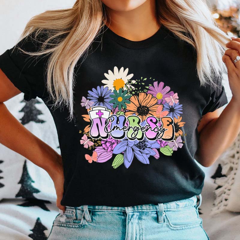 Personalized Bloom Flowers Nurse T-Shirt