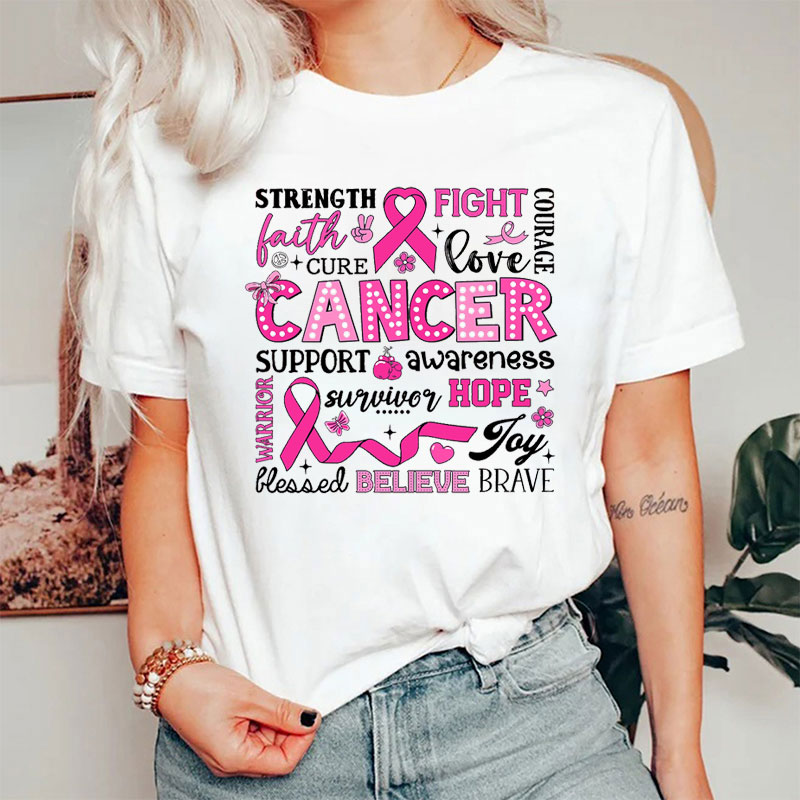 Pink Ribbon Cancer Support Words Nurse T-Shirt