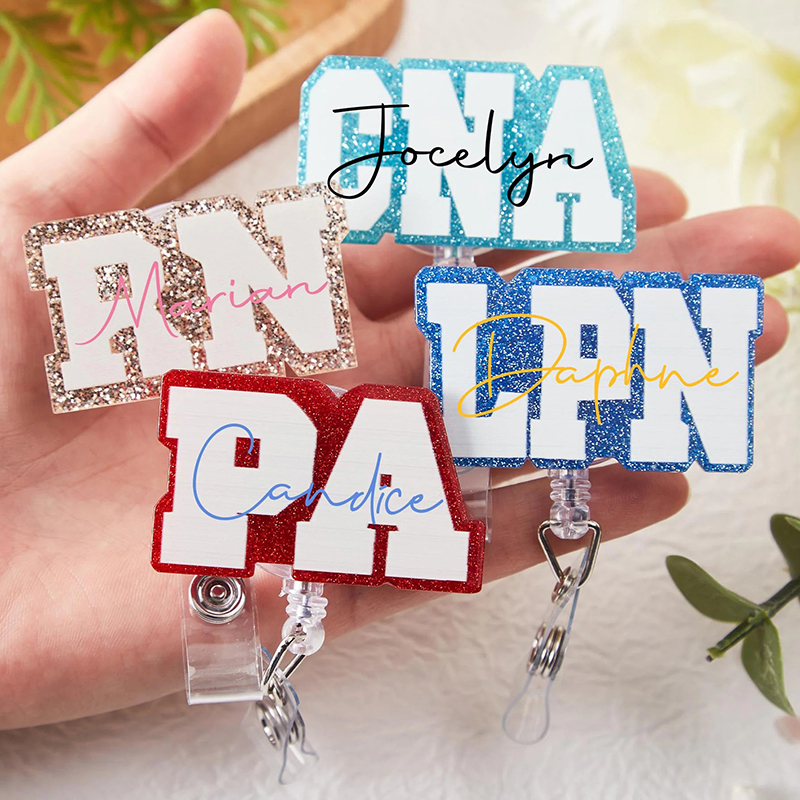 Personalized Name Glitter Nurse Badge Reel