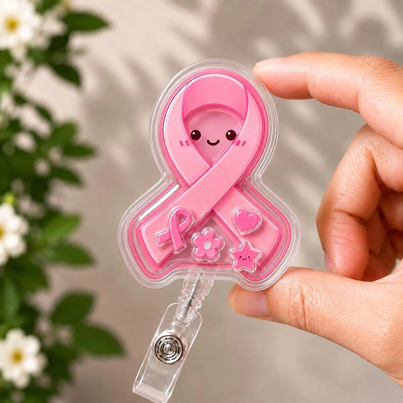 Pink Ribbon Nurse Shaker Badge Reel