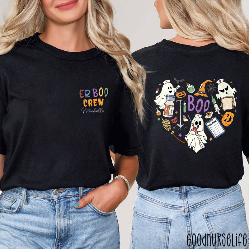 Personalized Halloween Nursing Humor Boo Medical Ghosts Nurse Two Sided T-Shirt