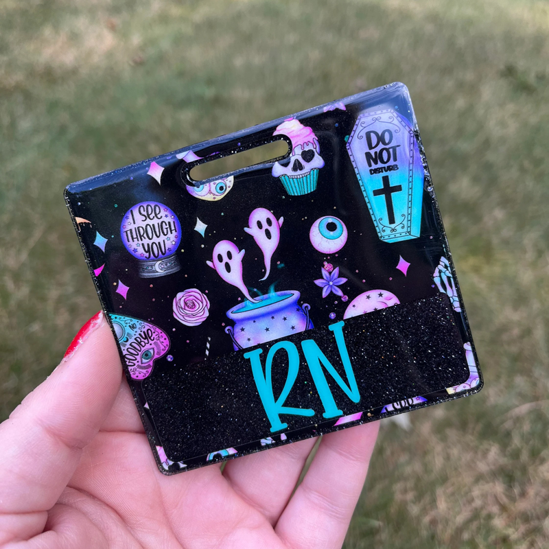 Personalized Pastel Gothic Ghost RN Glitter Badge Reel