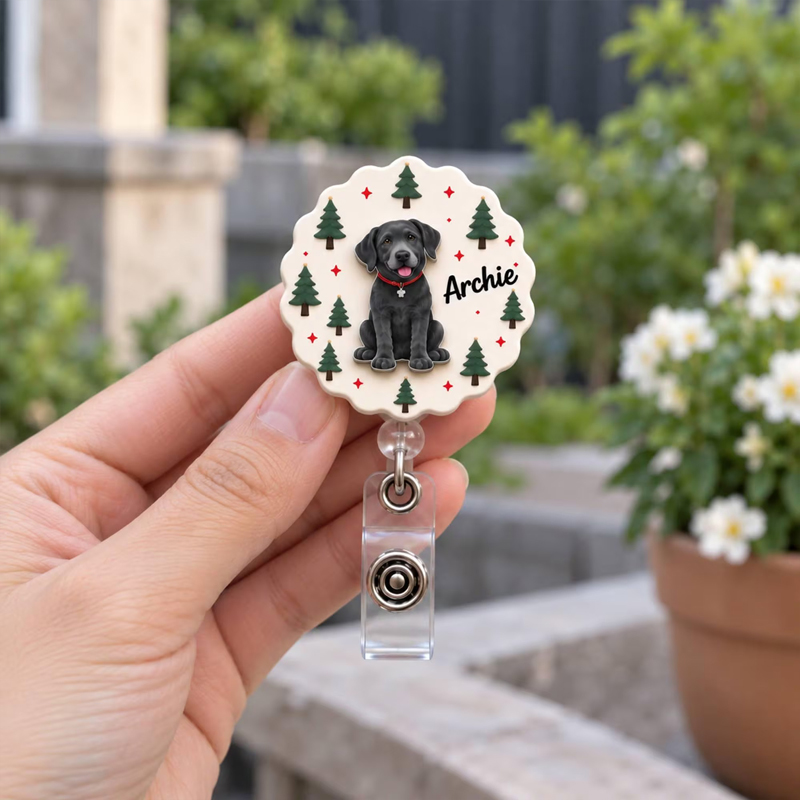 Personalized Cute Christmas Puppy Badge Reel