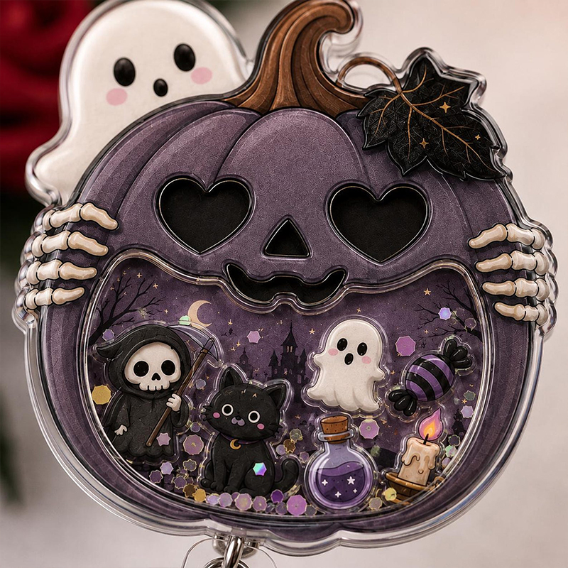Halloween Pumpkin Ghost Nurse Shaker Badge Reel