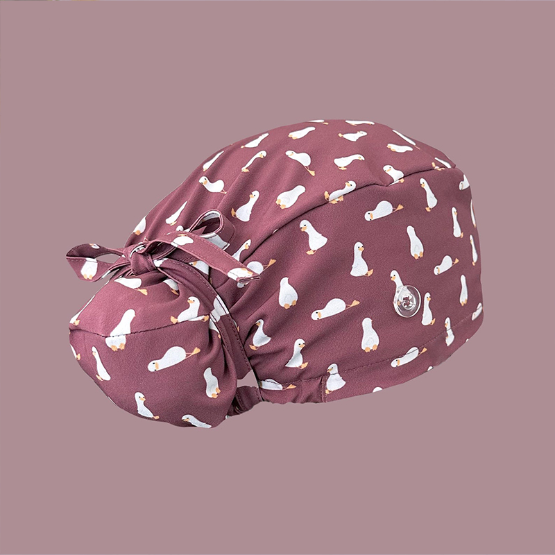 Silly Goose Print Ponytail Nurse Scrub Cap