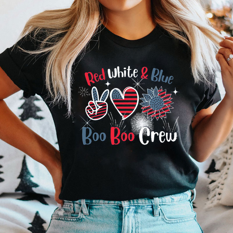 Red White And Blue Boo Boo Crew Nurse T-shirt