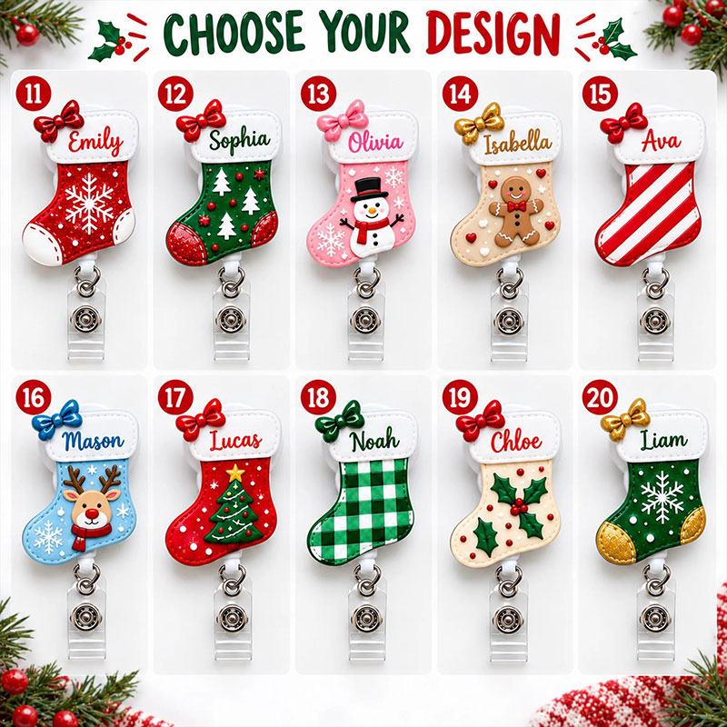 Personalized Faux 3D Christmas Socks Badge Reel