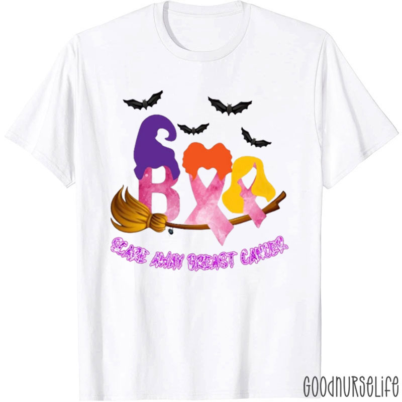 Halloween Witchy Warriors Scare Away Breast Cancer Nurse T-Shirt