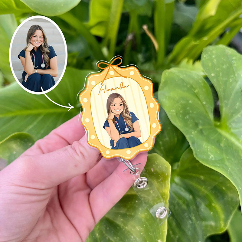 Personalized Hand-drawn Photo Nurse Badge Reel