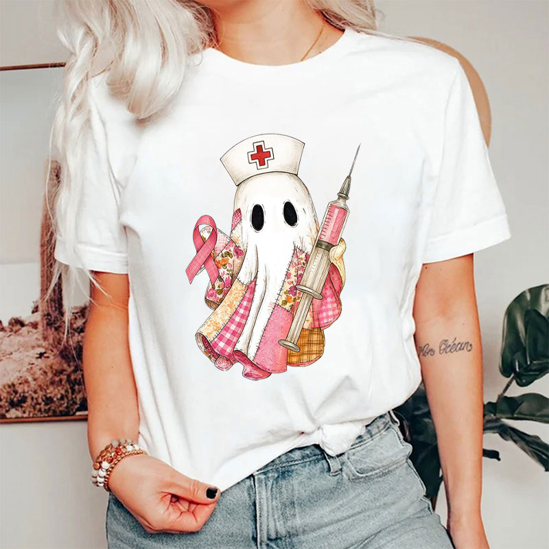 Ghost Nurse For Breast Cancer Awareness Nurse T-Shirt