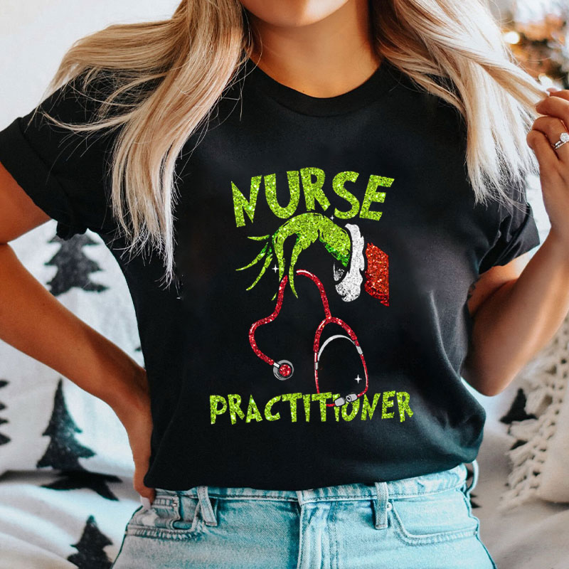Personalized Christmas Practitioner Glitter Stethoscope Nurse T-Shirt