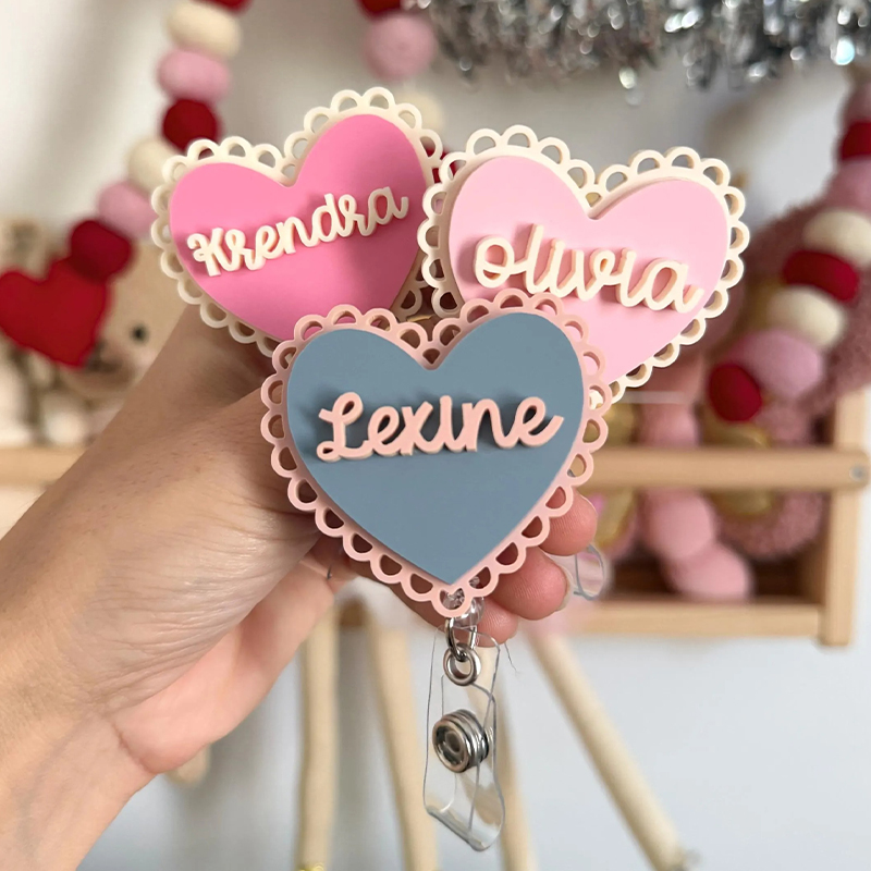 Personalized Name Lace Heart Nurse Badge Reel