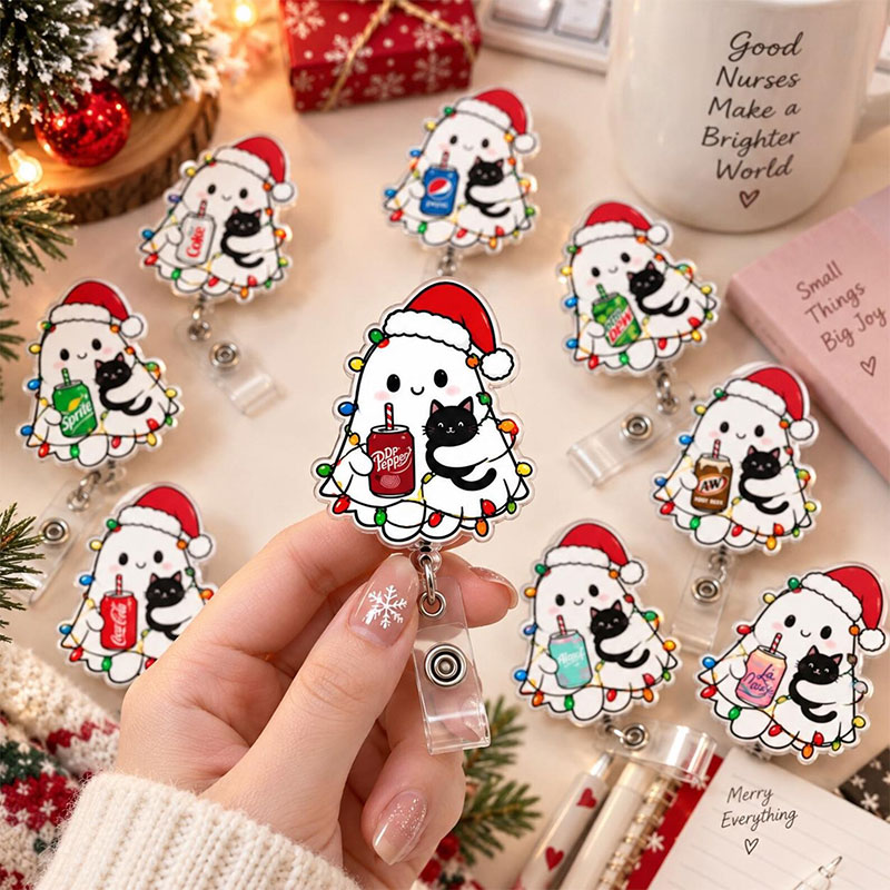 Christmas Vibe Ghost Soda Can Badge Reel