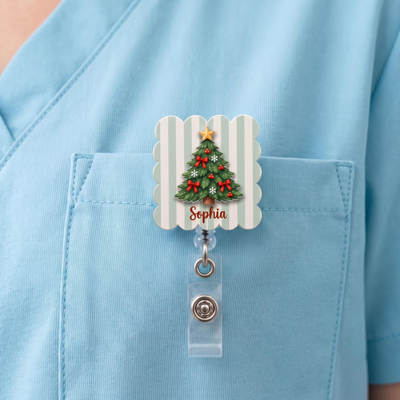 Personalized Sweet Festive Christmas Tree Badge Reel